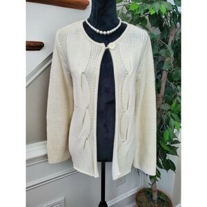 Coco + Capers Women's Ivory 100% Acrylic Long Sleeve Open Front Long Cardigan L